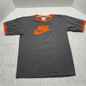 Vintage Nike T Shirt Ringer Women's Sz Large Gray ans Orange